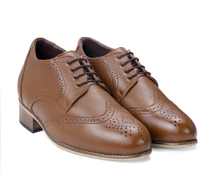 

Bxxy Tan Color Full-British Brogue Height Elevator shoes Lace Up For Men(Brown