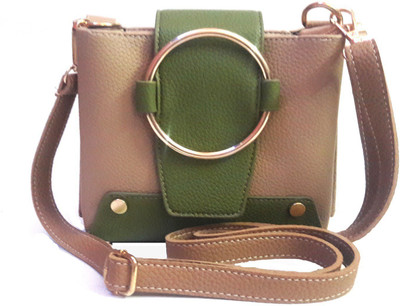 

CrazyHut Women Evening/Party, Formal Beige, Green PU Sling Bag