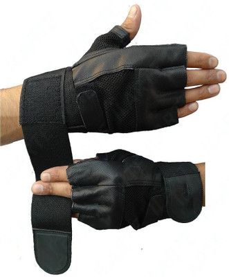 

Leosportz CowBoy Style Power Muscle all leather gym glove with wrist support Gym & Fitness Gloves (Free Size, Black)
