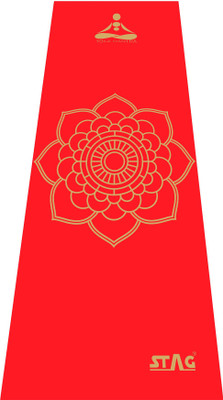 

Stag YOGA MANTRA PRINTED WITH COVER 180CM X 60CM Red, Gold 4 mm Yoga Mat, Red-golden