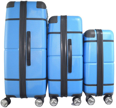 

TRAWORLD 4-wheel Polycarbonate Set of 3 Trolley Bag Expandable Check-in Luggage -  inch(Blue