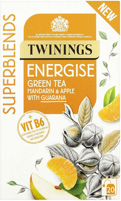 

Twinings Superblends Energise Green Tea Mandarin & Apple with Guarana, 20 Bags - 40g Assorted Green Tea Bags Box(40 g)
