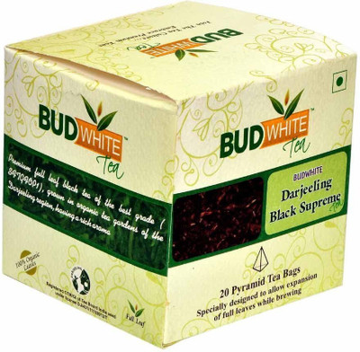 BudWhite Darjeeling Black Supreme Tea - 20 Pyramid teabags Unflavoured Black Tea Bags Box(20 Bags)