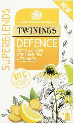 

Twinings Superblends Defense Citrus & Ginger with Green Tea & Echinacea, 20 Bags - 40g Citrus, Ginger Green Tea Bags Box(40 g)
