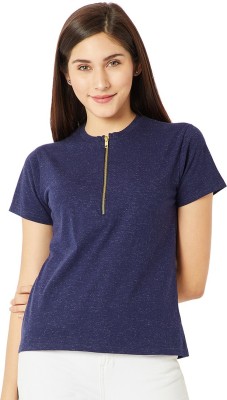 Miss Chase Casual Half Sleeve Solid Women Blue Top