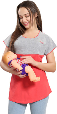AV2 Casual Half Sleeve Solid Women Red Top