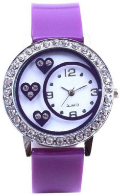 

FabSale Best Designer Purple PU Strap Stylish Attractive Round White Dial Diamond Studded Latest Analog Wrist Watch - For Girls