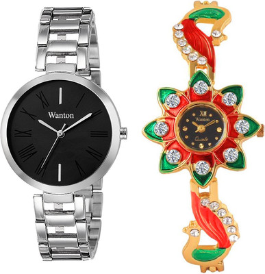 

Wanton 132353 gold attractive and stylish peacock with black dial stainless steel attarctive combo set for women Watch - For Girls