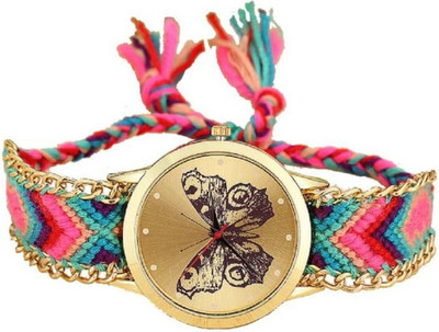 

FabSale Best Designer Multicolor Fabric Strap Stylish Attractive Round Gold Dial Latest Analog Wrist Watch - For Girls