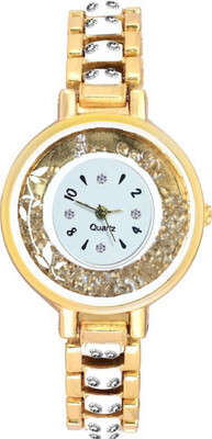 

SPINOZA Golden and White color meena kunda crystals on strap and moving diamond in dial watch for women Watch - For Girls