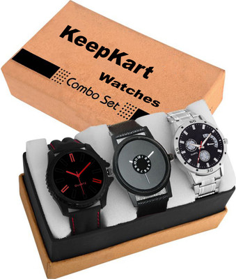 

Keepkart Combo Of Three Metallic And Leather Super Quality Watch - For Men