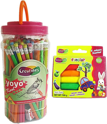 

creations YoYo Kool Triangular Shape Eco Friendly Pencils ( Pack of 100 Pencils jar + 5 Sharpener and FunClay)