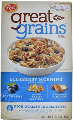 

Post Waffle Great Grains Cereal, Blueberry Morning - 382g (13.5oz)(382 g, Box)