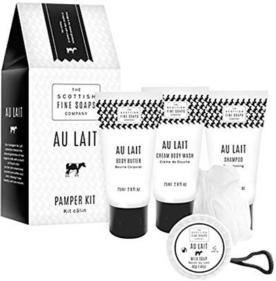 

Au Lait Pamper Kit Contains Tubes 75 Ml X 3/ Soap 40 G/ Bath Puff(Set of 5)