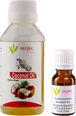 Aruba Essentials Extra Virgin Coconut & Geranium Herbal Hair Oil (100ml + 15ml)(Set of 2)
