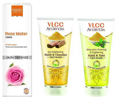 

VLCC Rose water toner 100ml + Haldi Chandan Face wash 100ml + Haldi Tulsi Face wash 100ml(Set of 3)