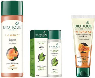 

BIOTIQUE BIO Apricot Refreshing Body Wash, Morning Nectar Flawless Skin Moisturizer, Honey Gel Face Wash(Set of 3)