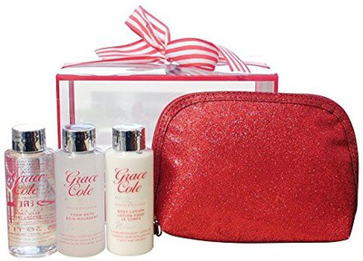 

Grace Cole Frosted Cherry & Vanilla 4-Pc Travel Body Treats: Wash Foam Bath Lotion Puff(Set of 4)
