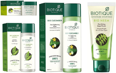 

BIOTIQUE BIO Neem Purifying Face Wash, Morning Nectar Flawless Skin Moisturizer, Cucumber Pore Tightening Toner, Coconut Whitening & Brightening Cream(Set of 4)