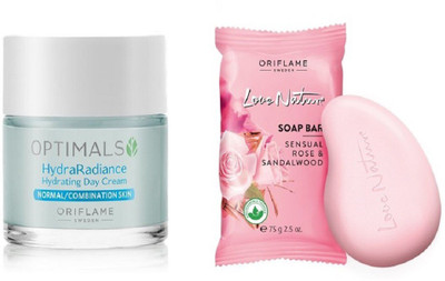 

OPTIMALS Hydra Radiance Hydrating Day Cream Normal/Combination Skin & Love Nature Soap Bar Sensual Rose & Sandalwood (Pack of 2)(Set of 2)