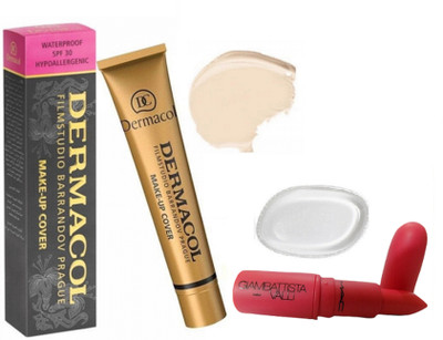

studio Of Silicon Puff, Dermacol Make-up Cover Hypoallergenic Foundation SPF 30 & Giambattista Valli Plumful Lipstick(Set of 3)