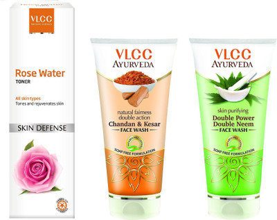 

VLCC Rose water toner 100ml + Chandan kesar face wash 100ml + Double power double neem face wash 100ml(Set of 3)