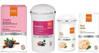 

VLCC Skin whitening snigdha day cream spf25 50gm + Nourishing day cream 50gm + Mud face pack 50gm(Set of 3)