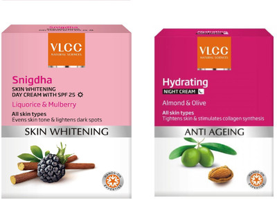 

VLCC Skin whitening snigdha day cream Spf 25 50gm + Hydarting night cream 50gm(Set of 2)