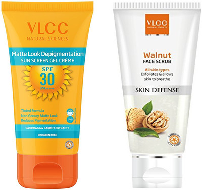 

VLCC Matte look depigmentation sunscreen gel cream SPF 30 50gm + Walnut scrub 80gm(Set of 2)