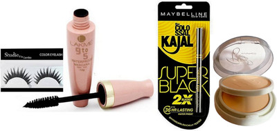 

Studio Fix Combo Eyelashes,9 To 5 Mascara,New York Colossal Super Black Kajal ,Patrick Star Compat(Set of 4)