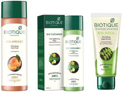 

BIOTIQUE BIO Neem Purifying Face Wash, Apricot Refreshing Body Wash, Cucumber Pore Tightening Toner(Set of 3)