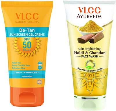 

VLCC De tan Spf 50 Sunscreen gel cream 100gm + Haldi chandan face wash 100ml(Set of 2)