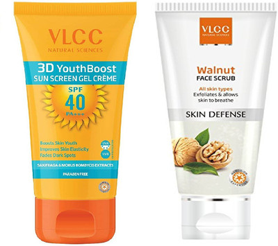 

VLCC 3D Boost Spf 40 sunscreen gel cream 50gm + Walnut scrub 80gm(Set of 2)