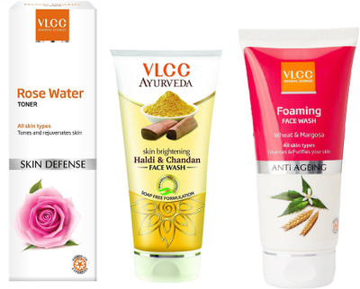 

VLCC Rose water toner 100ml + Haldi chandan face wash 100ml + Foaming face wash 100ml(Set of 3)