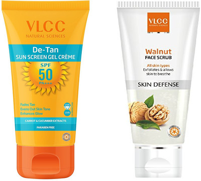 

VLCC De tan Spf 50 Sunscreen gel cream 100gm+Walnut scrub 80gm(Set of 2)