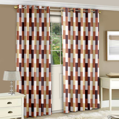 Story@Home 215 cm (7 ft) Polyester Door Curtain (Pack Of 2)(Printed, Brown)