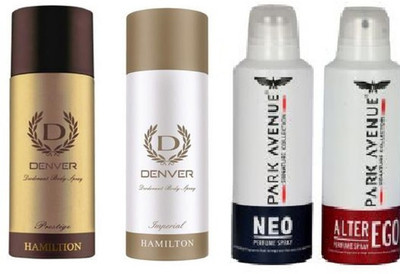 

Denver 1-1 PSC PRESTIGE , IMPERIAL & P.V 1-1 PSC NEO , ALTER EGO Deodorant Spray - For Men(590 ml, Pack of 4)