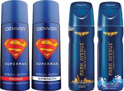 

Denver 1 PSC SUPERMAN STRENGTH , POWER & P.V G.M , S.TORM Deodorant Spray - For Men(600 ml, Pack of 4)