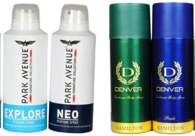

Denver 1-1 PSC HAMILTON , PRIDE & P.V 1-1 EXPLLORE , NEO Deodorant Spray - For Men(590 ml, Pack of 4)