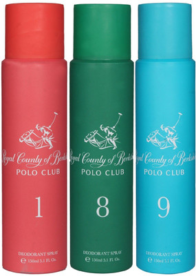 

Royal County of Berkshire Polo Club RCBPC Deo No-1, 8 & 9 Deodorant Spray - For Women(450 ml, Pack of 3)