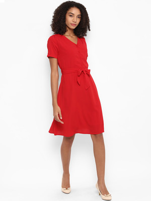 HARPA Women Fit and Flare Red Knee Length Dress