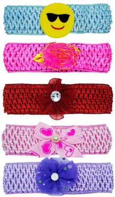 

FAVINO Crochet Cutwork Flower Baby Headband ( Red, Blue, Purple, Baby Pink,Pink ) 5 Pcs Set Head Band(Multicolor)