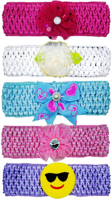 

FAVINO Crochet Cutwork Flower Baby Headband ( Blue, Purple, Baby Pink, White, Pink ) 5 Pcs Set Head Band(Multicolor)