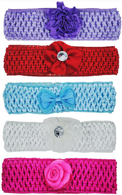 

FAVINO Crochet Cutwork Flower Baby Headband ( Red, Blue, Purple, White, Pink ) 5 Pcs Set Head Band(Multicolor)