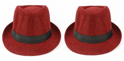 

Tahiro Red Cotton Fedora Hat(Red, Pack of 2