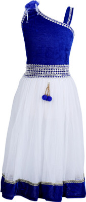 Crazeis Girls Party Dress(Blue, Blue & white