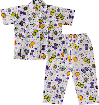 

BownBee Kids Nightwear Girls Printed Cotton(Multicolor Pack of 1, Purple