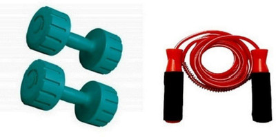 

FACTO POWER GREEN COLOR 4KG VINYL PLASTIC DUMBELL AND RED COLOR BEARING SKIPPING ROPE Gym & Fitness Kit