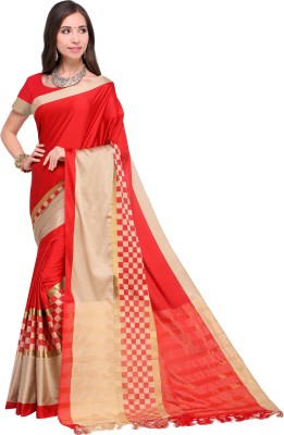 Ratnavati Striped, Solid/Plain Bollywood Silk Blend, Cotton Blend Saree(Red)