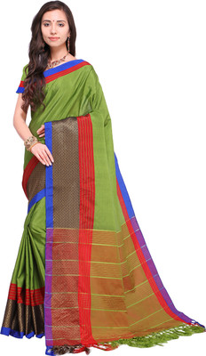Ratnavati Striped, Solid/Plain Bollywood Silk Blend, Cotton Blend Saree(Green)